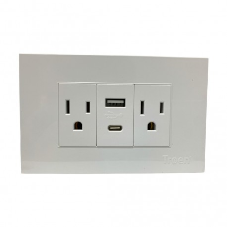 Tomacorriente doble con USB y un tipo C para empotrar Blanco